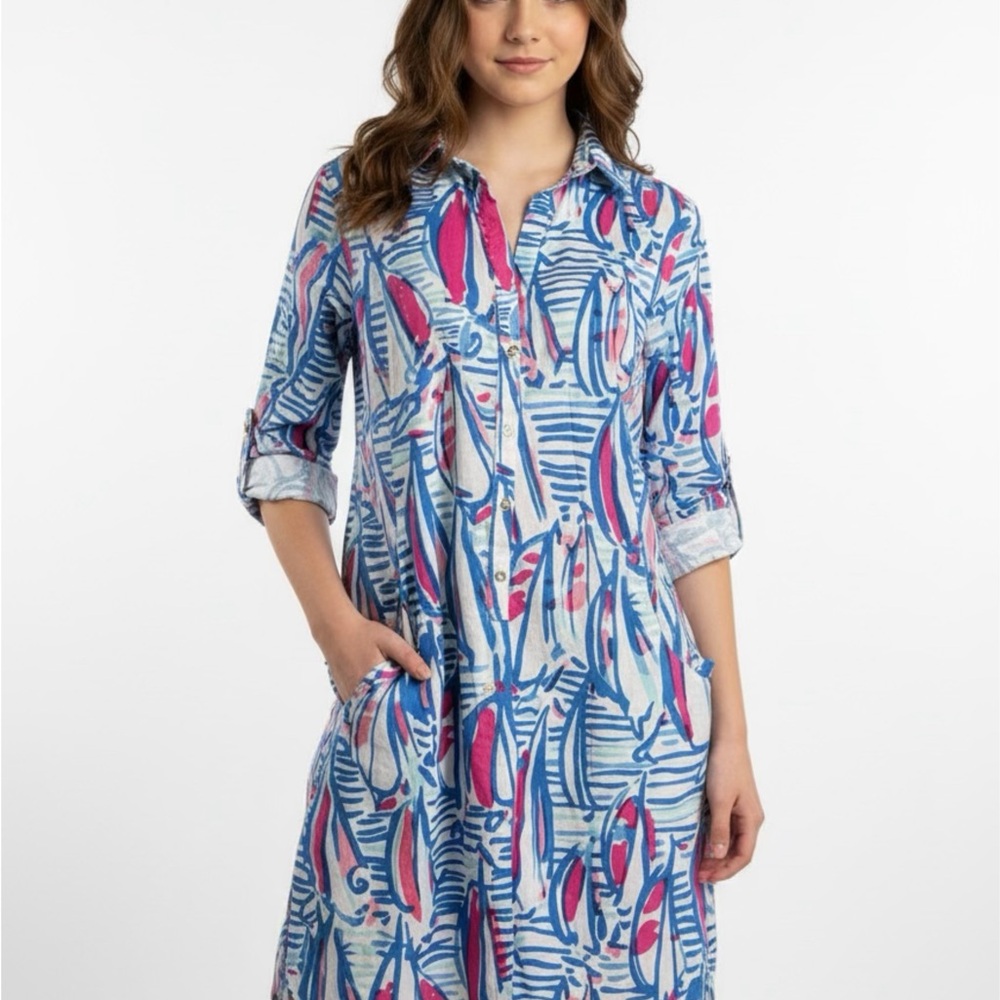 Lilly Pulitzer Sanibel Tunic Dress Red Right Return Print Lightweight Cotton L